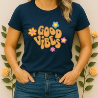 Good Vibes Retro Groovy Flower Womens T-Shirt