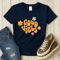 Good Vibes Retro Groovy Flower Womens T-Shirt