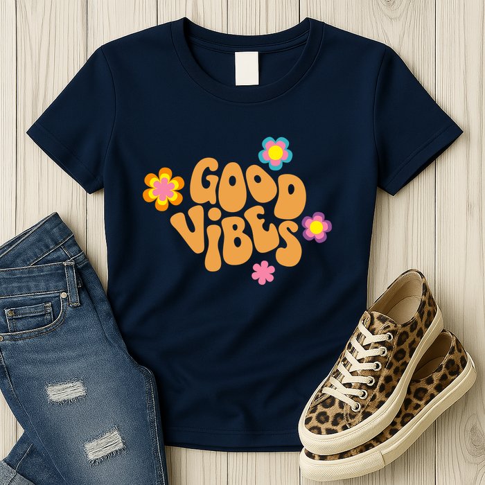 Good Vibes Retro Groovy Flower Womens T-Shirt