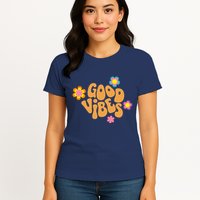 Good Vibes Retro Groovy Flower Womens T-Shirt