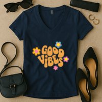 Good Vibes Retro Groovy Flower Women's V-Neck T-Shirt
