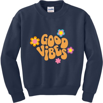 Good Vibes Retro Groovy Flower Kids Sweatshirt