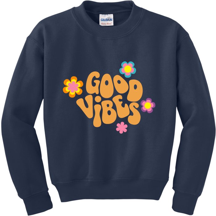 Good Vibes Retro Groovy Flower Kids Sweatshirt