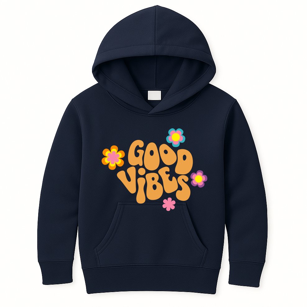 Good Vibes Retro Groovy Flower Kids Hoodie