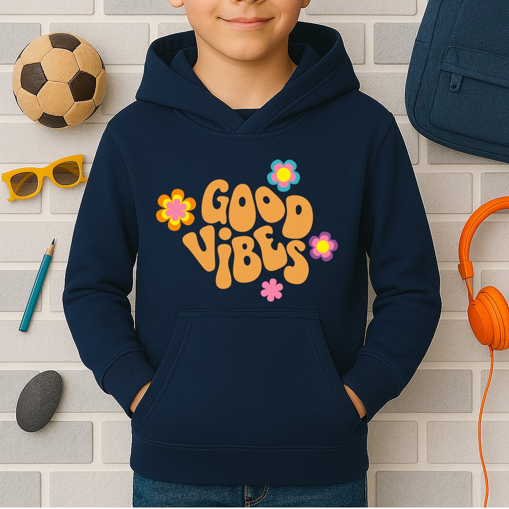 Good Vibes Retro Groovy Flower Kids Hoodie