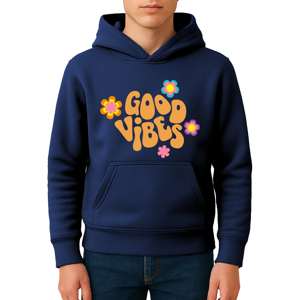 Good Vibes Retro Groovy Flower Kids Hoodie