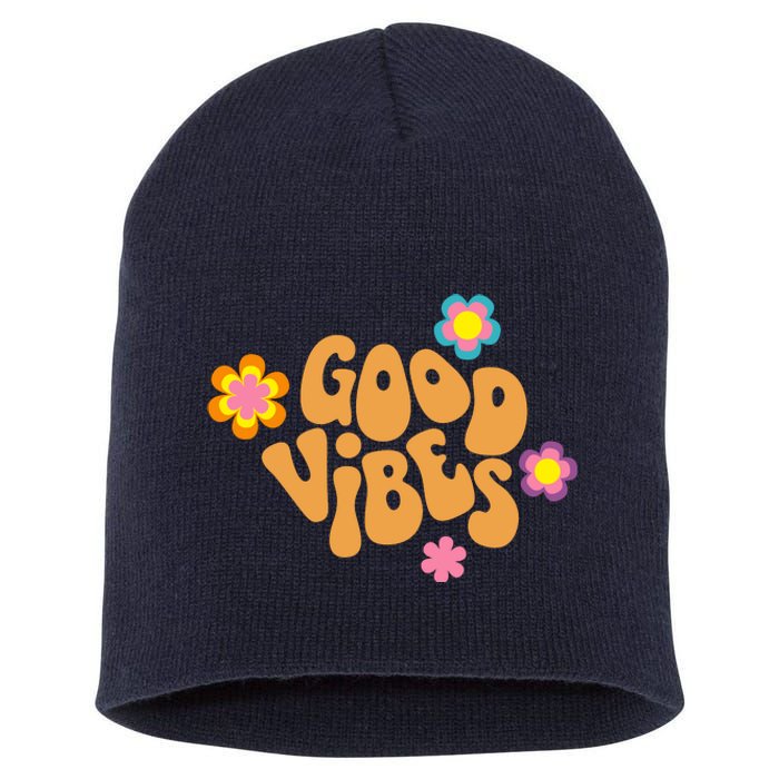 Good Vibes Retro Groovy Flower Short Acrylic Beanie