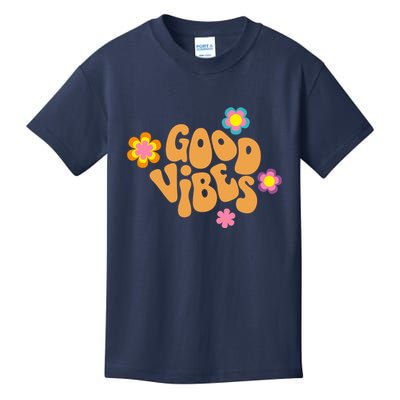 Good Vibes Retro Groovy Flower Kids T-Shirt