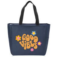 Good Vibes Retro Groovy Flower Zip Tote Bag