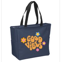Good Vibes Retro Groovy Flower Zip Tote Bag