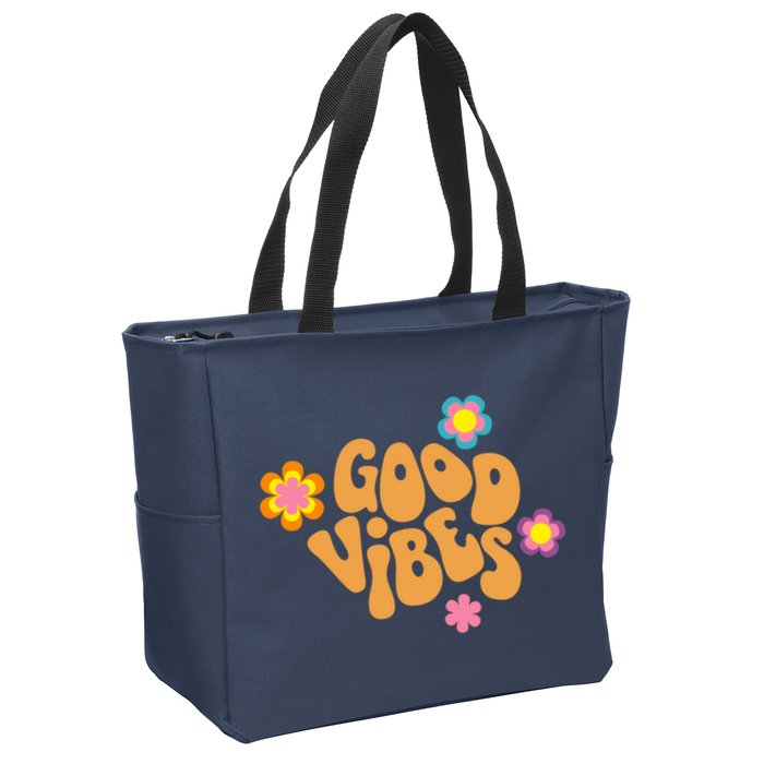 Good Vibes Retro Groovy Flower Zip Tote Bag