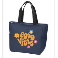 Good Vibes Retro Groovy Flower Zip Tote Bag