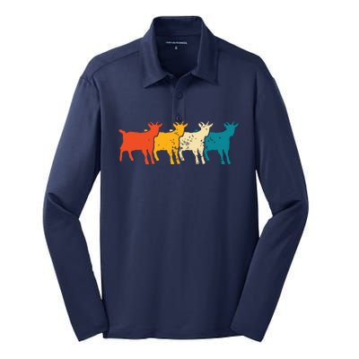 Goat Vintage Retro Farm Animal Goats Farmer Gift Silk Touch Performance Long Sleeve Polo