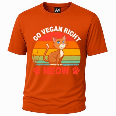 Go Vegan Right Meow Cute Gift Cooling Performance Crew T-Shirt