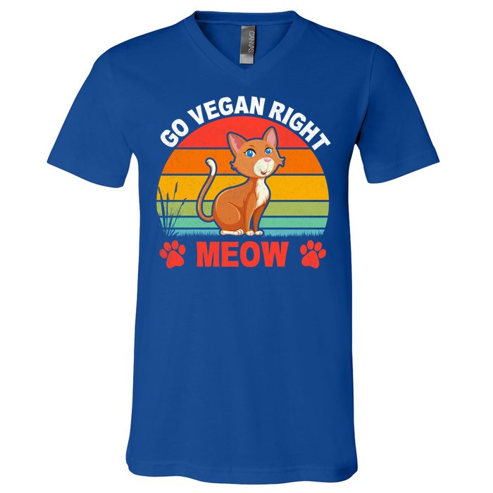 Go Vegan Right Meow Cute Gift V-Neck T-Shirt