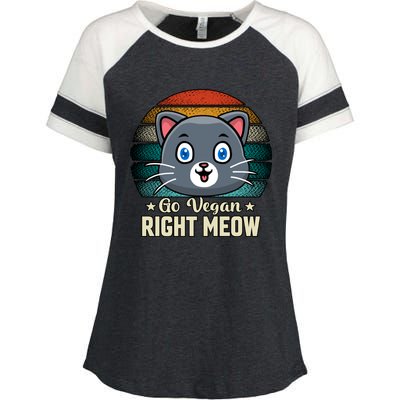 Go Vegan Right Meow Vegan Funny Saying Cute Gift Enza Ladies Jersey Colorblock Tee