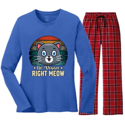 Go Vegan Right Meow Vegan Funny Saying Cute Gift Women's Long Sleeve Flannel Pajama Set 