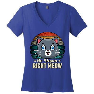 Go Vegan Right Meow Vegan Funny Saying Cute Gift Women's V-Neck T-Shirt