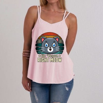 Go Vegan Right Meow Vegan Funny Saying Cute Gift Women's Strappy Tank