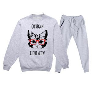 Go Vegan Right Meow Funny Gift For Vegans Vegan Cool Gift Premium Crewneck Sweatsuit Set