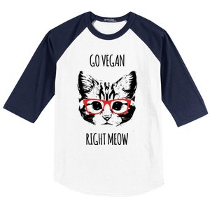 Go Vegan Right Meow Funny Gift For Vegans Vegan Cool Gift Baseball Sleeve Shirt