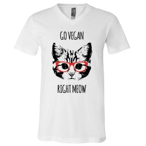 Go Vegan Right Meow Funny Gift For Vegans Vegan Cool Gift V-Neck T-Shirt