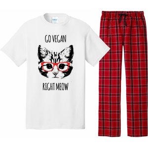 Go Vegan Right Meow Funny Gift For Vegans Vegan Cool Gift Pajama Set