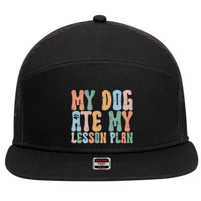 Groovy Vintage Retro My Dog Ate My Lesson Plan Funny Dogs 7 Panel Mesh Trucker Snapback Hat