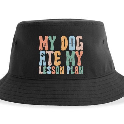 Groovy Vintage Retro My Dog Ate My Lesson Plan Funny Dogs Sustainable Bucket Hat