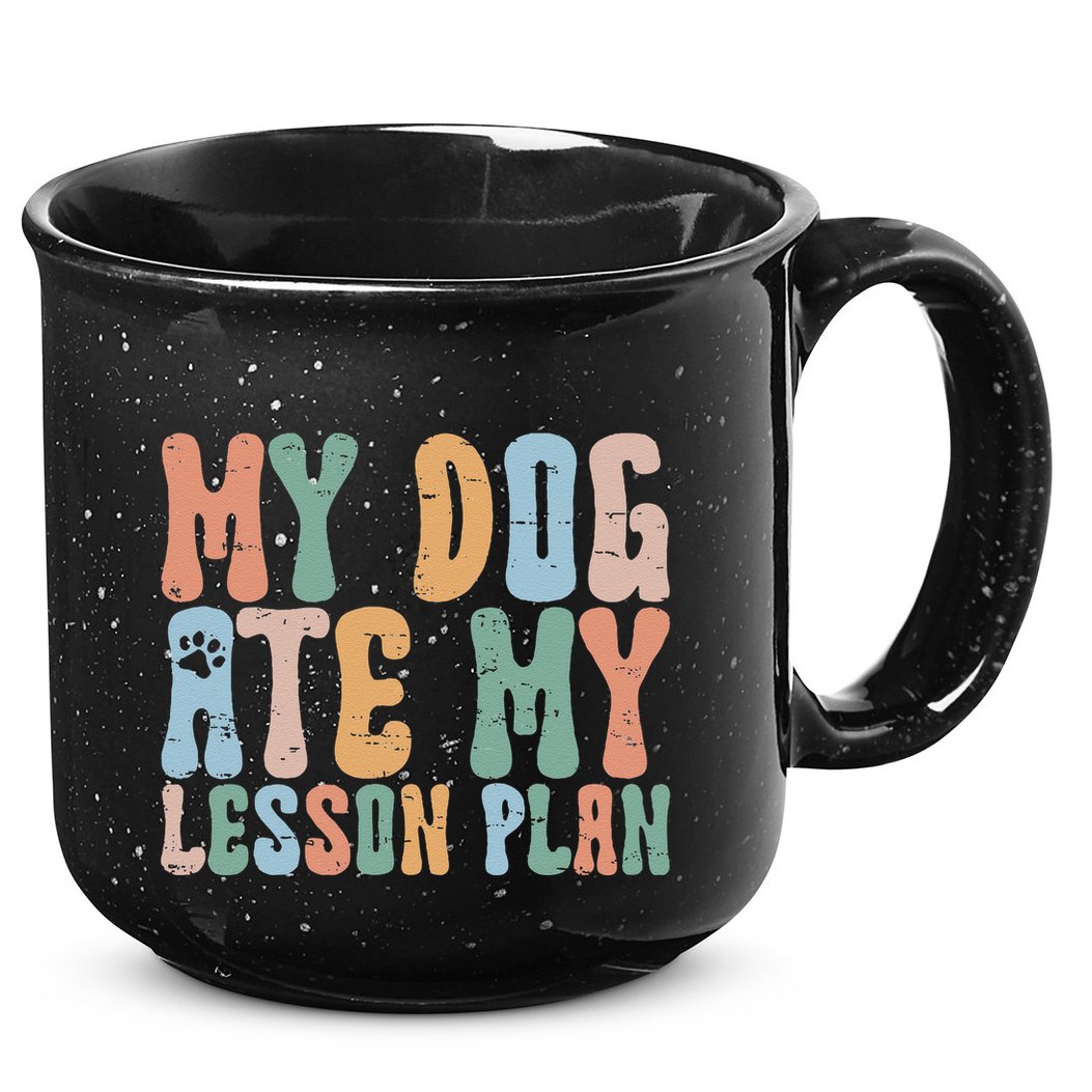Groovy Vintage Retro My Dog Ate My Lesson Plan Funny Dogs 15oz Campfire Ceramic Mug