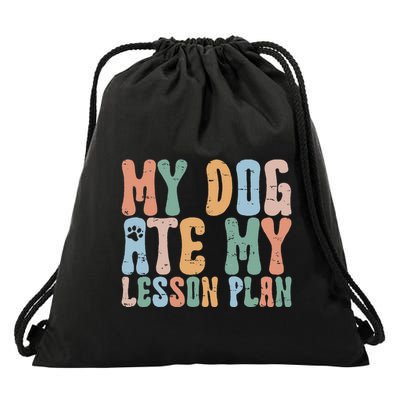 Groovy Vintage Retro My Dog Ate My Lesson Plan Funny Dogs Drawstring Bag