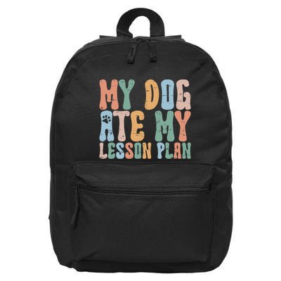 Groovy Vintage Retro My Dog Ate My Lesson Plan Funny Dogs 16 in Basic Backpack