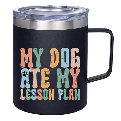 Groovy Vintage Retro My Dog Ate My Lesson Plan Funny Dogs 12oz Stainless Steel Coffee Mug