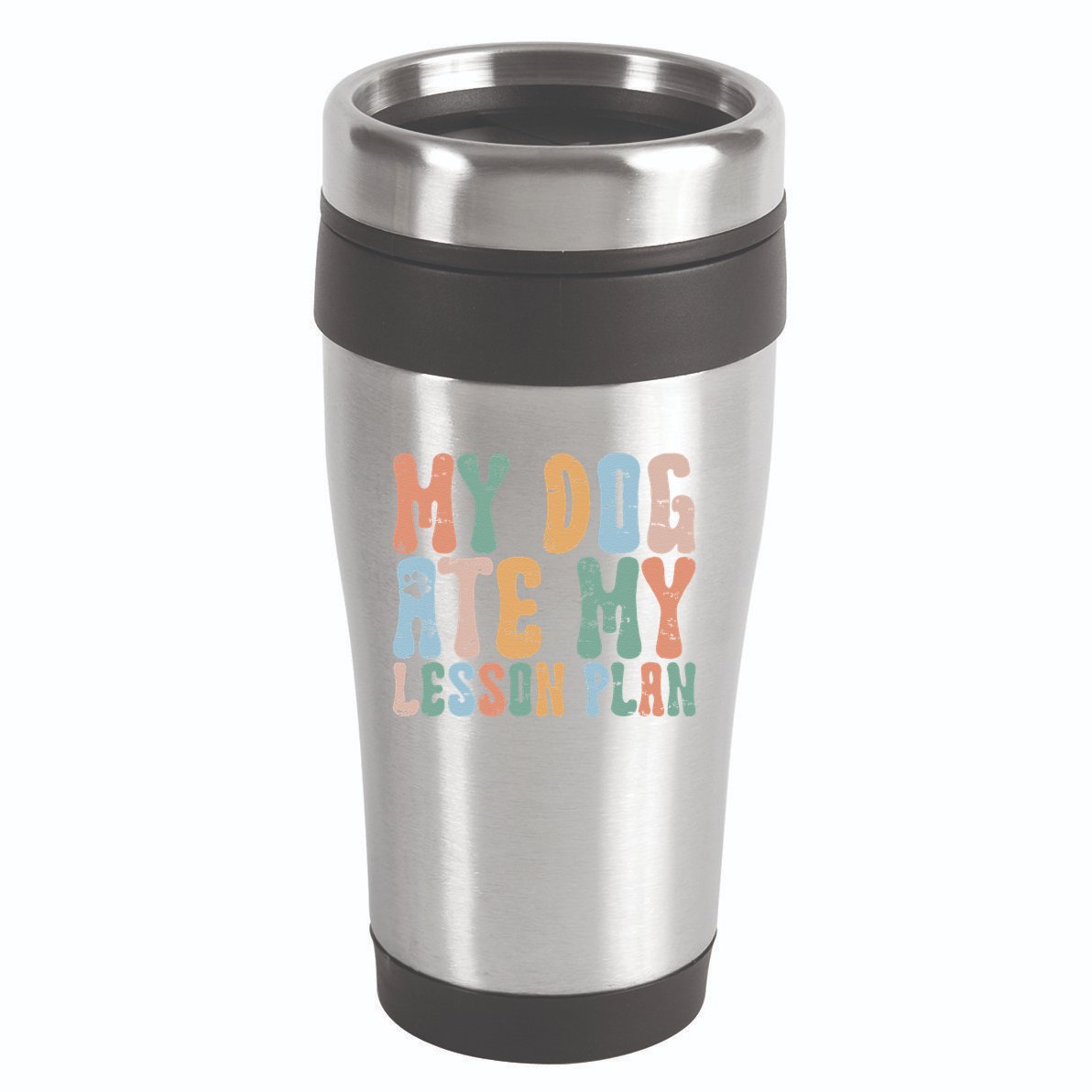 Groovy Vintage Retro My Dog Ate My Lesson Plan Funny Dogs 16oz Travel Tumbler