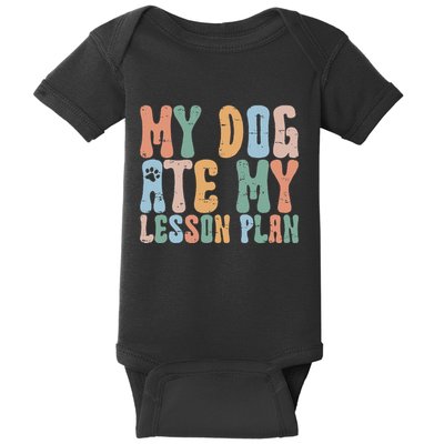 Groovy Vintage Retro My Dog Ate My Lesson Plan Funny Dogs Baby Bodysuit