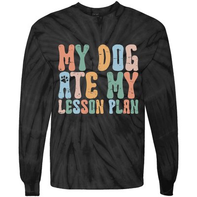 Groovy Vintage Retro My Dog Ate My Lesson Plan Funny Dogs Tie-Dye Long Sleeve Shirt