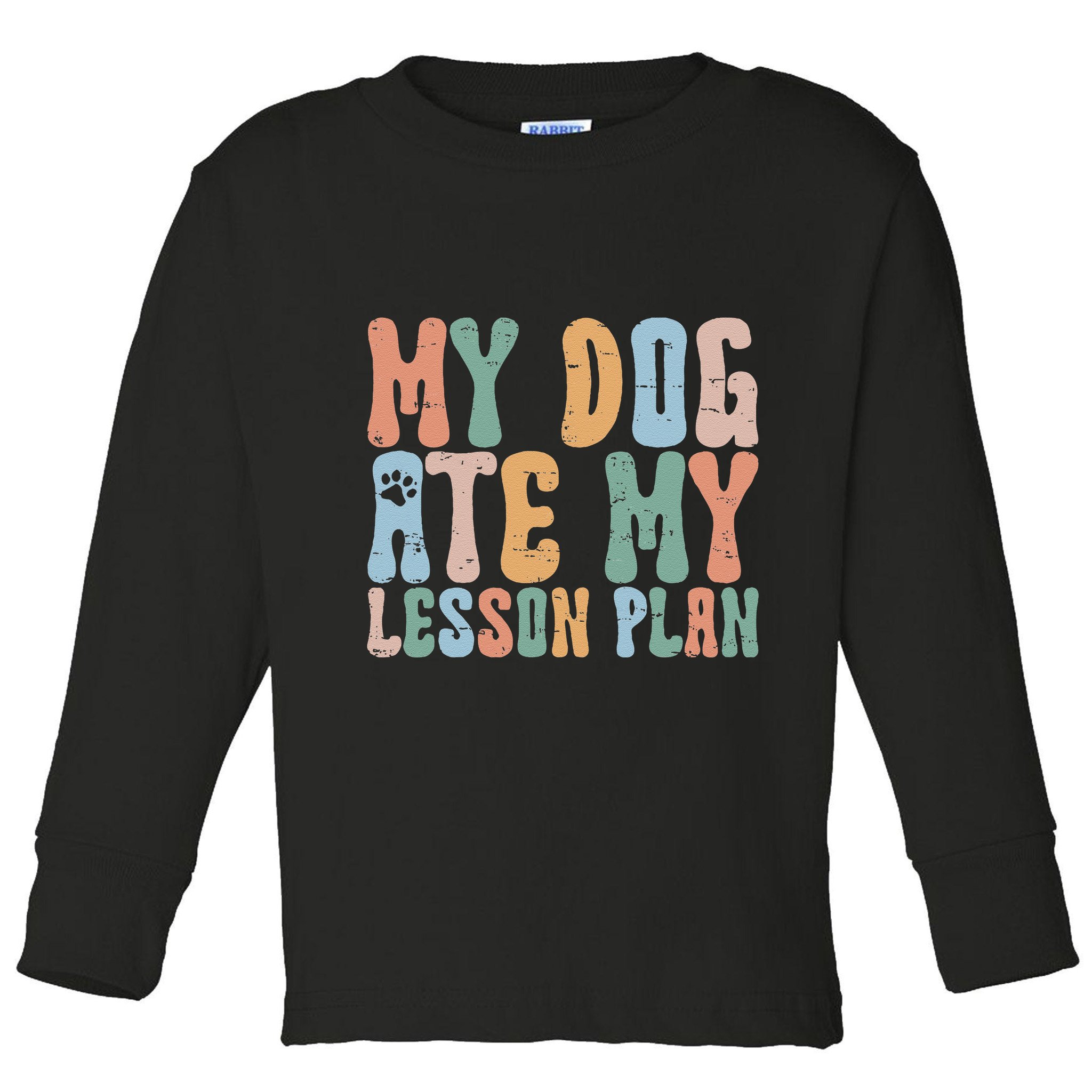 Groovy Vintage Retro My Dog Ate My Lesson Plan Funny Dogs Toddler Long Sleeve Shirt