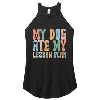 Groovy Vintage Retro My Dog Ate My Lesson Plan Funny Dogs Women's Perfect Tri Rocker Tank