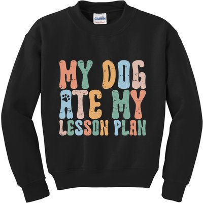 Groovy Vintage Retro My Dog Ate My Lesson Plan Funny Dogs Kids Sweatshirt