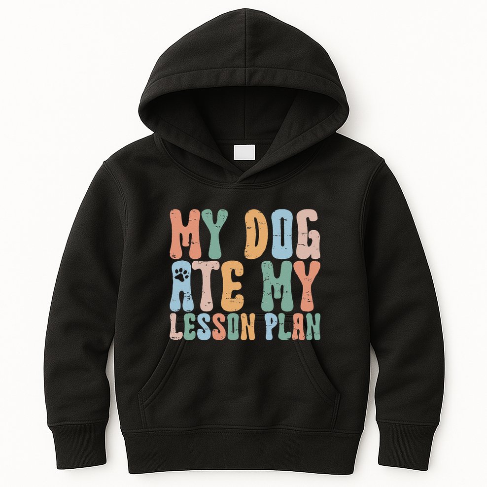Groovy Vintage Retro My Dog Ate My Lesson Plan Funny Dogs Kids Hoodie