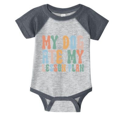 Groovy Vintage Retro My Dog Ate My Lesson Plan Funny Dogs Infant Baby Jersey Bodysuit