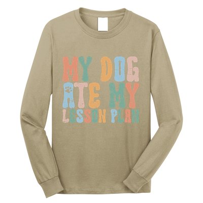 Groovy Vintage Retro My Dog Ate My Lesson Plan Funny Dogs Long Sleeve Shirt