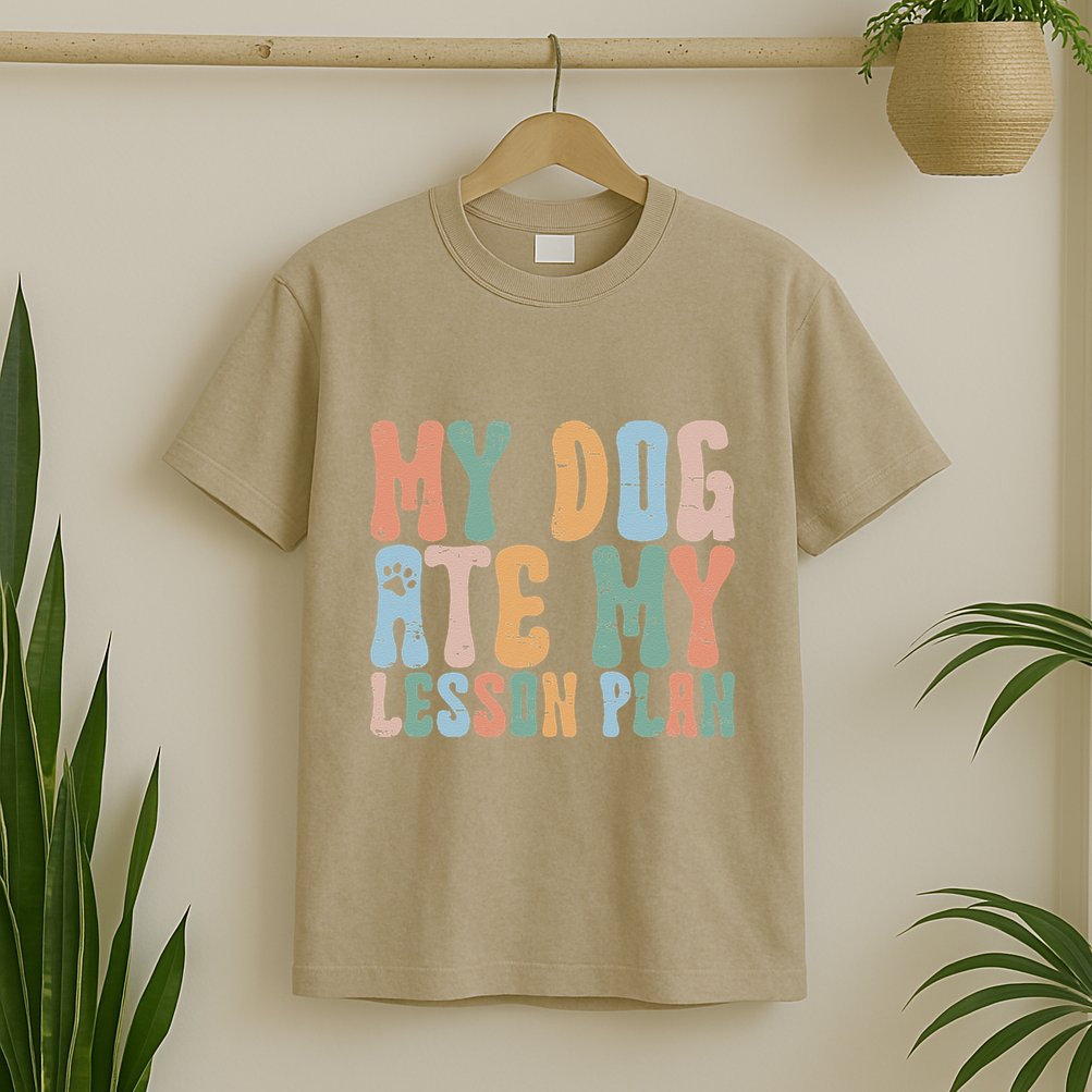 Groovy Vintage Retro My Dog Ate My Lesson Plan Funny Dogs T-Shirt