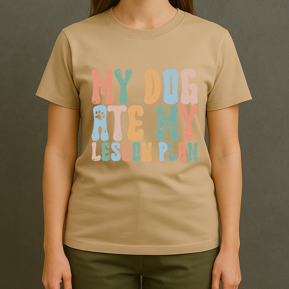Groovy Vintage Retro My Dog Ate My Lesson Plan Funny Dogs T-Shirt