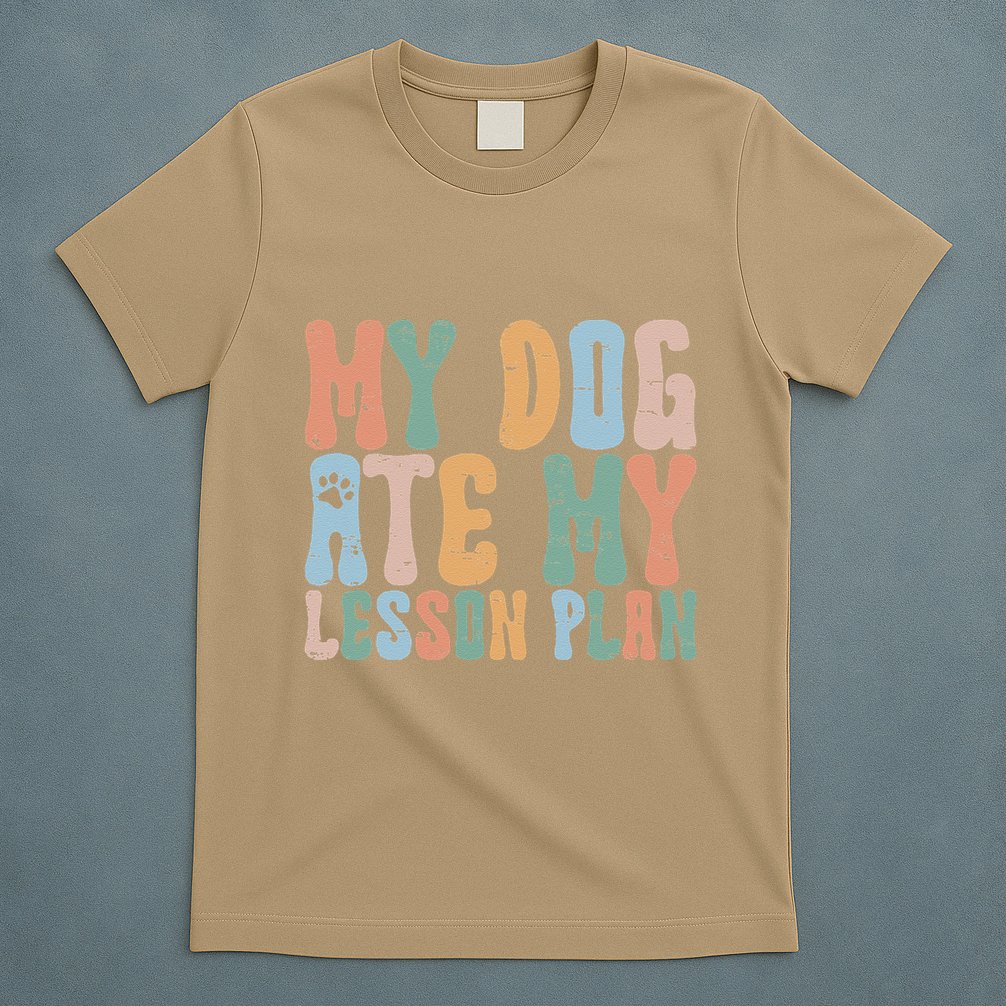 Groovy Vintage Retro My Dog Ate My Lesson Plan Funny Dogs T-Shirt