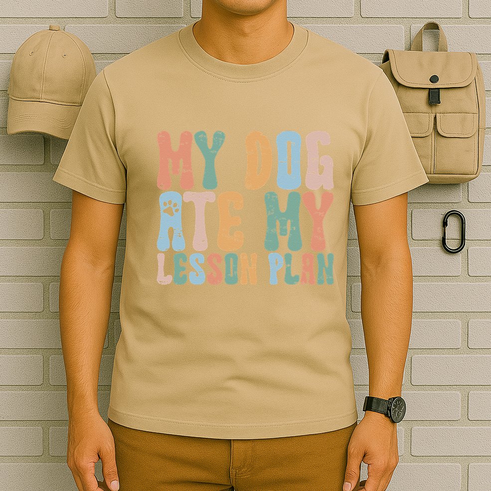 Groovy Vintage Retro My Dog Ate My Lesson Plan Funny Dogs T-Shirt