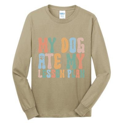Groovy Vintage Retro My Dog Ate My Lesson Plan Funny Dogs Tall Long Sleeve T-Shirt