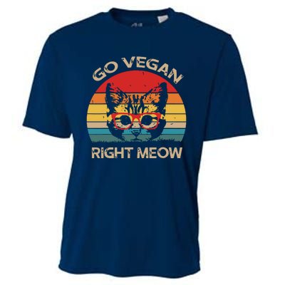 Go Vegan Right Meow Funny Cat Vegan Cooling Performance Crew T-Shirt