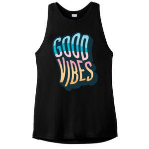 Good Vibes Retro Positive Quote Ladies PosiCharge Tri-Blend Wicking Tank