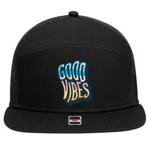 Good Vibes Retro Positive Quote 7 Panel Mesh Trucker Snapback Hat